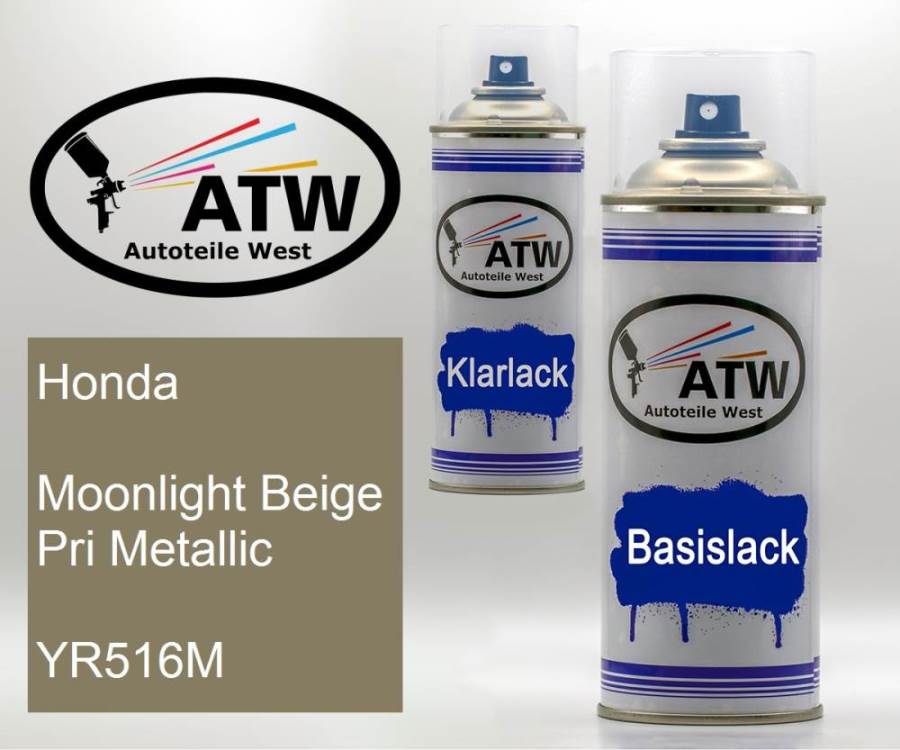 Honda, Moonlight Beige Pri Metallic, YR516M: 400ml Sprühdose + 400ml Klarlack - Set, von ATW Autoteile West.